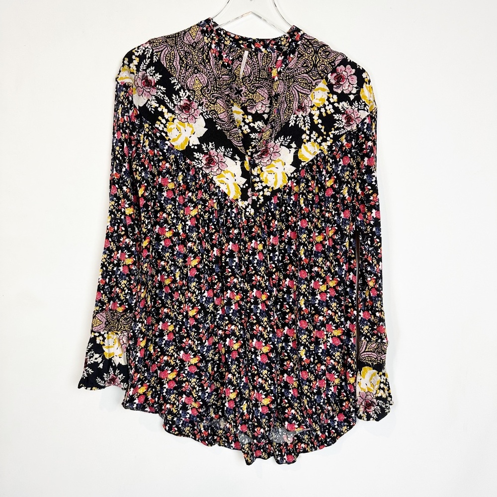 Free People Wildflower Fields Henley Tunic Blouse XS E1